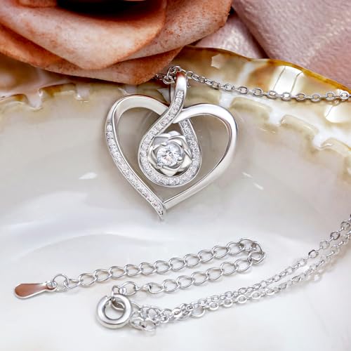 Sterling Silver Pendant Necklace Charms Hypoallergenic Fashion Jewelry Dainty Valentines Day Birthday Gift for Women - style: Heart with Rose Flower
