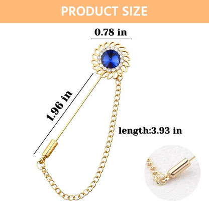 Mens Sunflower Lapel Pin Crystal Rhinestone Brooches for Men Hanging Chain Brooch Suit Pin Flower Lapel Pins for Men Wedding Business Party - color: Blue