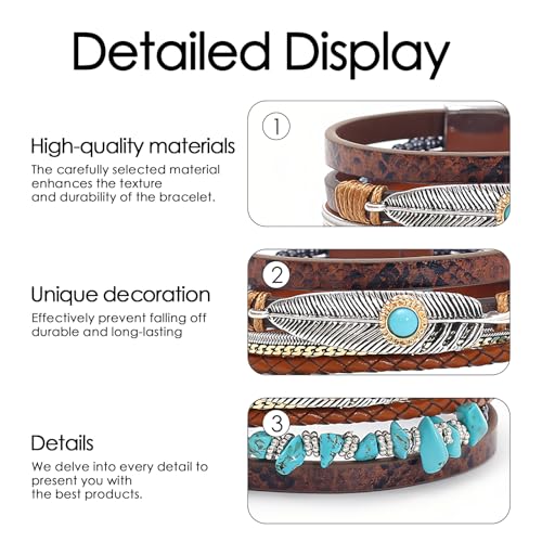Leather Wrap Bracelets for Women, Boho Leopard Multi-Layer Crystal Beads Cuff Jewelry - color: J-Warp-022