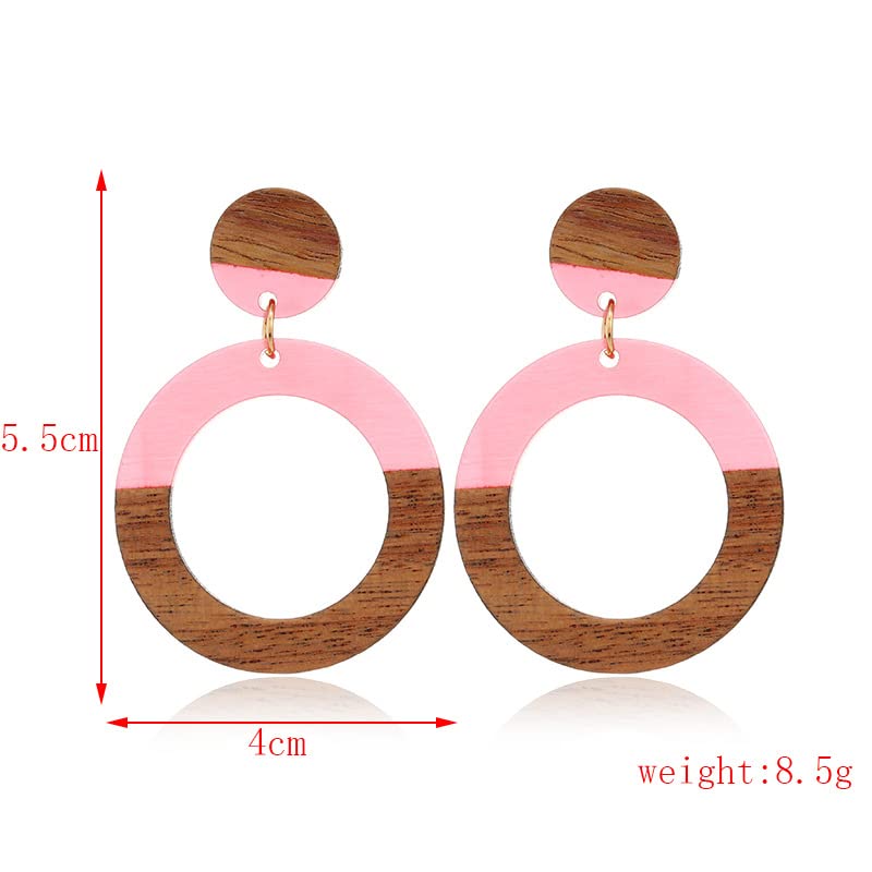 Retro Wooden Resin Geometric Bar Drop Dangle Earrings Layered Leopard for Women Polymer Clay Lightweight Statement Jewelry - style: 21