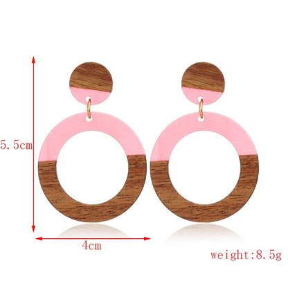 Retro Wooden Resin Geometric Bar Drop Dangle Earrings Layered Leopard for Women Polymer Clay Lightweight Statement Jewelry - style: 21