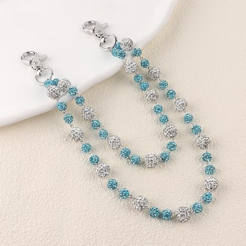 Ceramic Beads Wallet Pants Waist Chain Shiny Hip Hop Disco Ball Rhinestone Beads Purse Hipster Jeans Pocket Chains for Men Women Punk Accessories - color: Blue