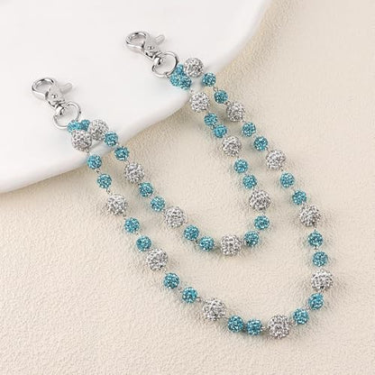 Ceramic Beads Wallet Pants Waist Chain Shiny Hip Hop Disco Ball Rhinestone Beads Purse Hipster Jeans Pocket Chains for Men Women Punk Accessories - color: Blue