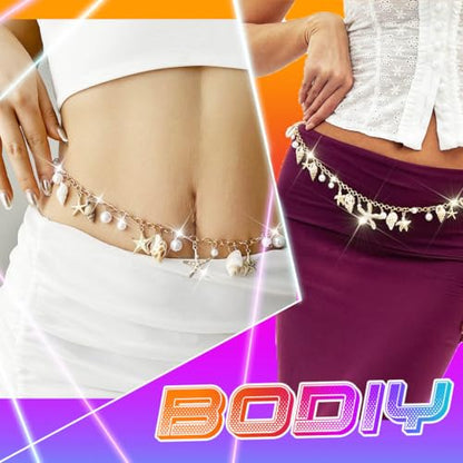 BODIY Seashell Waist Body Chain Starfish Belly Chain Jewelry for Women | Gold Bikini Waist Chain Mermaid Custom Accessories Layered Summer Beach Chain Adjustable for Party Vacation Fashion - color: Gold