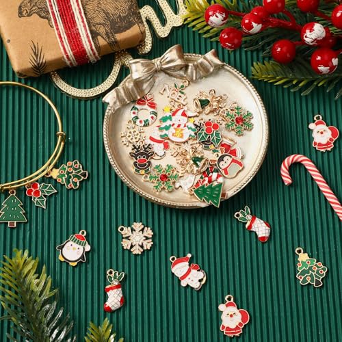 MARFOREVER 40Pcs/20 Pairs Christmas Charms, Christmas Gold Enamel Charms | Christmas Charms for Jewelry Making, Metal Alloy Xmas Charm Pendants for Bracelet Necklace Earrings Making Accessories DIY - style: Christmas