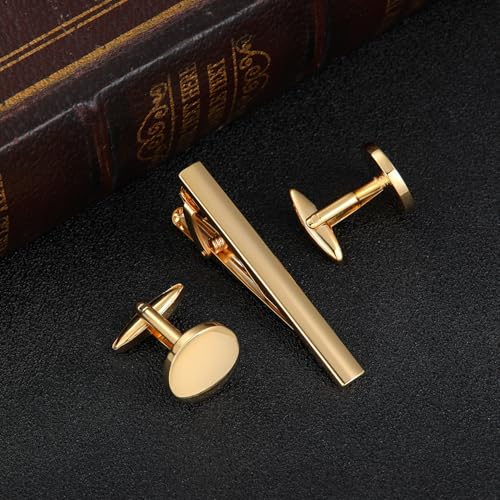 GWD Cufflinks and Tie Clip Set Personalized Cuff Links Business Wedding - style: Gold
