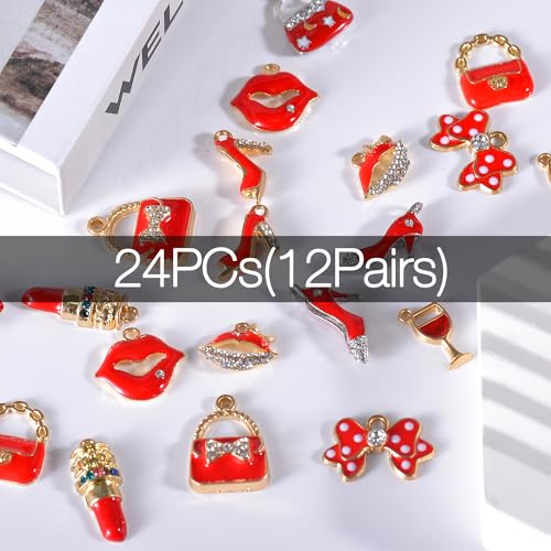 Bulk Gold Enamel Charms for Jewelry Making, Colorful Metal Charms Pendant for Bracelet Necklace and Crafting - color: Feminine Red