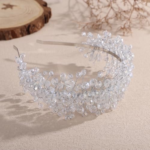 Denifery Large Crystal Headband for Wedding Bridal Hair Band Headpiece for Party Prom Hair Accessories (silver) - color: silver