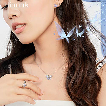 925 Sterling Silver Birthstone Butterfly Jewelry Women Crystal Animal Cute Butterflies Birthday Necklace/Earring/Ring/Bracelet Sets Birth Stone Statement Anniversary Jewellery - color: 2-F.June-Alexandrite