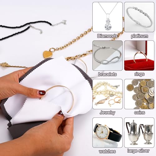 Jewelry Cleaning Kit, Include 2pcs Double Sided Polishing Cloth & 2pcs Soft Cleaner Brush for All Jewelry Diamond Gold Sterling Silver Earring Ring