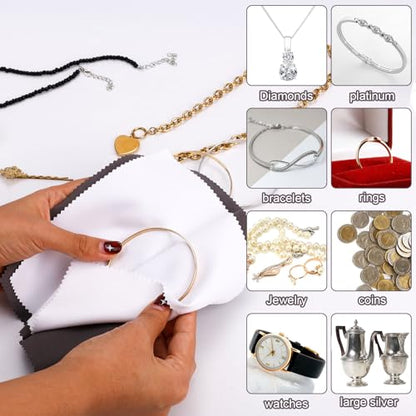 Jewelry Cleaning Kit, Include 2pcs Double Sided Polishing Cloth & 2pcs Soft Cleaner Brush for All Jewelry Diamond Gold Sterling Silver Earring Ring