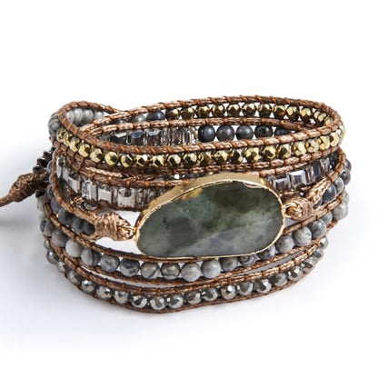 Women Wrap Bracelets Boho Natural Stone Jasper Turquoises Strand Bracelet Jewelry Collection - color: Gray #2