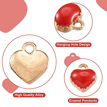 Cheriswelry Mini Heart Charms Enamel Love Heart Alloy Pendants Valentine Dangle Charms for DIY Earring Bracelet Necklace Jewelry Making - color: Red*2