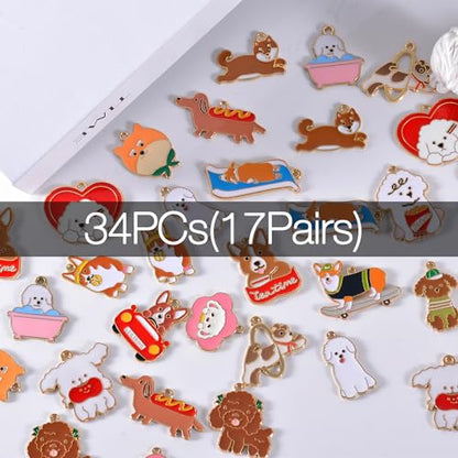 Bulk Gold Enamel Charms for Jewelry Making, Colorful Metal Charms Pendant for Bracelet Necklace and Crafting - color: Cartoon Dog Brown & White