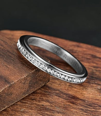 King Ring 3mm Spinner Rings – Premium Stainless Steel Fidget Rings for Women - Designed in USA - color: Silver White