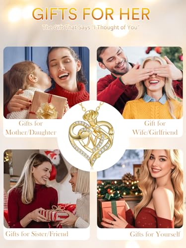 14k Gold Heart Initial Necklaces for Women, Dainty Letter Pendant Chain Necklace, Letter A to Z Initial Jewelry, Anniversary Birthday Gifts for Her Wife Mom Daughter - style: Letter N