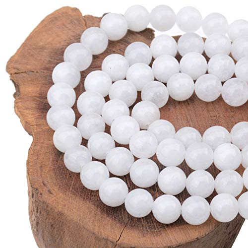 LPBeads 100PCS 8mm Natural White Jade Beads Gemstone Round Loose Beads for Jewelry Making with Crystal Stretch Cord - color: White Jade