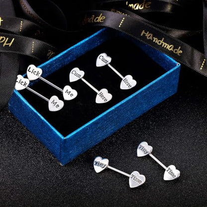 Hicarer 3 Pairs Women Breast Rings 14g Stainless Steel Breast Rings Tongue Barbell Heart Shape Body Piercing Jewelry - style: Stylish Style
