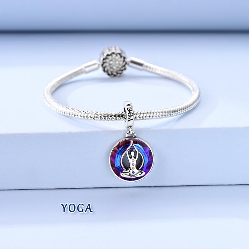 925 Sterling Silver Charms for Bracelets and Necklaces Beads Jewelry Charms for Women - color: Yoga Chakra Charm