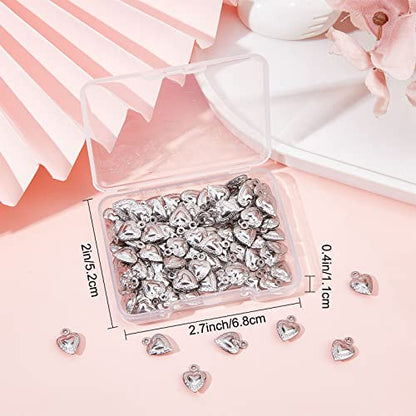 SUNNYCLUE 1 Box 100Pcs Stainless Steel Heart Charms Hearts Charm Love Small Double Sided Puffy Valentine Mother's Day Charms for Jewelry Making Charm Necklace Bracelet Earrings DIY Supplies 12x9mm - color: 1 Box 100pcs Puffy Heart Charms
