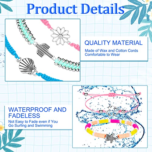 Hicarer 21 PC Surfer Wave Friendship Bracelet Set Waterproof Adjustable Boho Beach String Anklets Bulk, Summer Gift for Women - style: Multiple Style