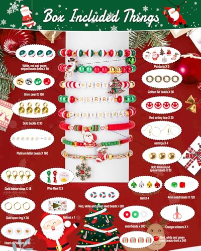 Goldwise Christmas Friendship Bracelet Kit, Xmas Beads and Letter Beads (A-Z) for Jewelry Making, Varieties of Charms for Bracelets，DIY Christmas Crafts for Gifts - color: Christmas