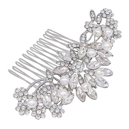 Silver Wedding Hair Comb With Pearls and Crystals Wedding Hair Accessories Bridal Headpiece Or For Parties - color: Silver