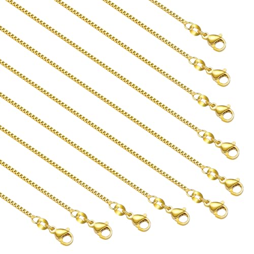 YOUBEIYEE 10PCS 18 Inches Adjustable Gold Plated Small Box Necklaces Bulk | for Women Jewelry Making DIY - color: Gold Box