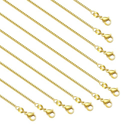 YOUBEIYEE 10PCS 18 Inches Adjustable Gold Plated Small Box Necklaces Bulk | for Women Jewelry Making DIY - color: Gold Box