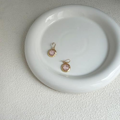 Gold Earrings for Women Dainty Stone Round Dangle Drop Earrings Colorful Resin Beaded Black White Pink Blue Dangle Drop Earrings Statement Gift - color: Pink Earrings