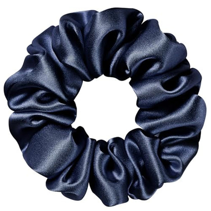 Silk Scrunchie 1.4" Medium Wide 6A 22 Momme 100% Mulberry Silk Hair Ties,Gentle on Hair No Damage No Crease for Women Girls Curly Thick Wavy Hair,Sample Fabric Provided (1, Navy Blue) - color: Navy Blue