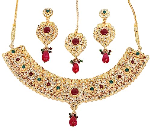 Touchstone Indian Bollywood Traditional Craftsmanship Mughal Designer Jewelry Wedding Necklace Set in Antique Gold Or White Tone for Women. - style: D141 Multicolor