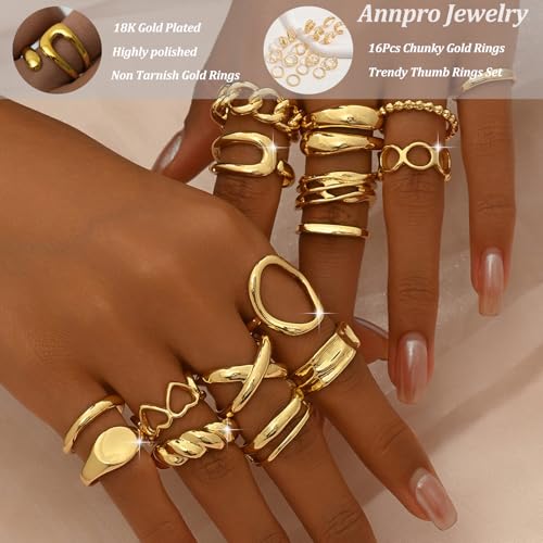 Chunky Stackable Rings Set for Women Non Tarnish Adjustable Open Stacking Knuckle Ring Chunky Joint Finger Midi Rings Pack Dainty Simple Statement Jewelry - style: B-16pcs