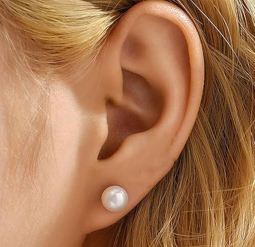 12 Pairs Composite Pearl Earrings, Hypoallergenic Mixed Sizes Simulated Round Ball Pearls Earrings Stud, Lightweight Jewelry Set for Women