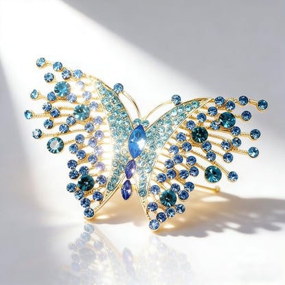 Dainty Rhinestone Butterfly Brooch for Women Men Chic Cute Sparkly Crystal Animal Lapel Pins for Suit Dress Hat Bag Tie Wedding Holiday Accessories Jewelry - color: Blue