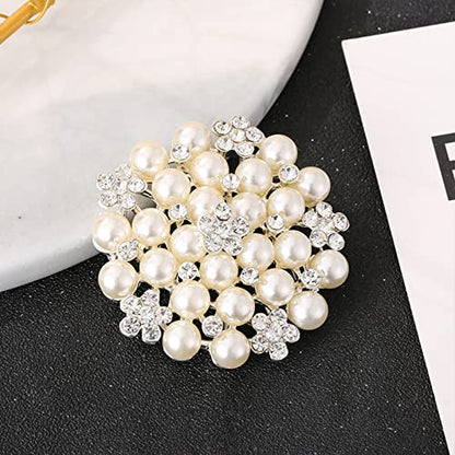 Fashion Elegant Pearl Crystal Snowflake Brooch Pin for Women Girls Wedding Soiree Party Jewelry - color: Silver