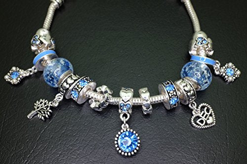 Falari Birthstone Bracelet Multi-Color Charm Beads Silvertone Birthday Gifts for Women - color: 12-December