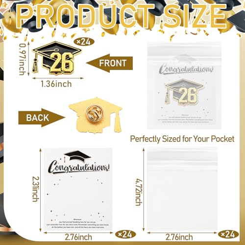 24/48 Set 2026 Graduation Enamel Lapel Pins Bulk Congratulate Graduation Gifts Class of 2026 Button Pin Cards Bags for Graduates Party Favors
