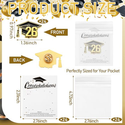 24/48 Set 2026 Graduation Enamel Lapel Pins Bulk Congratulate Graduation Gifts Class of 2026 Button Pin Cards Bags for Graduates Party Favors