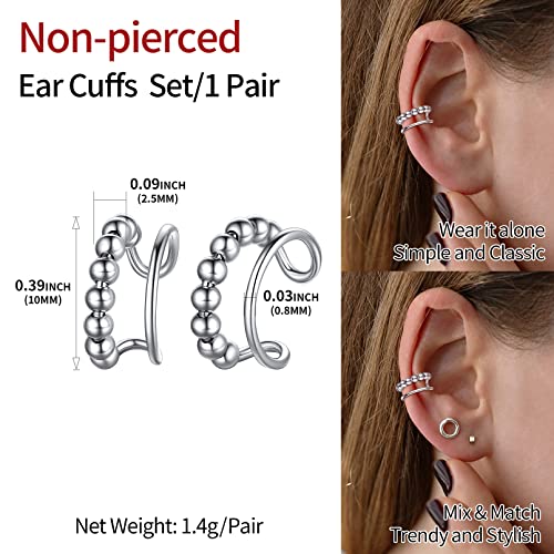ChicSilver 925 Sterling Silver Ear Cuff Earrings Non Piercing Clip on Cartilage Cuff Earrings for Women - style: H: Beaded Ear Cuff - Silver