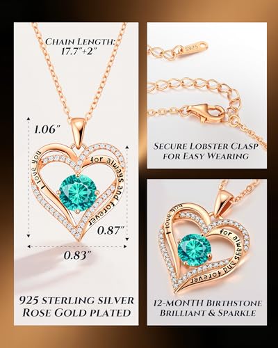 CDE S925 Silver Engraved Forever Love Heart Birthstone Necklaces for Women | 5A CZ,Hypoallergenic,Nickel-Free & Lead-Free Pendant,Anniversary Christmas Wedding Birthday Gift for Wife Girlfriend - color: 12-Dec, style: Rose Gold Plated