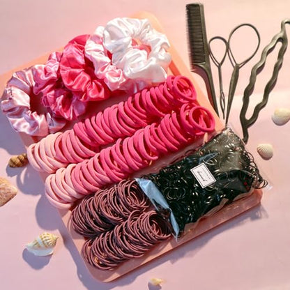YANRONG Hair Accessories for Woman Set, 755PCS Seamless Ponytail Holders Variety Hair Scrunchies Hair Bands Scrunchy Hair Ties For Thick and Curly (Rose) - color: 755PCS (Rose)