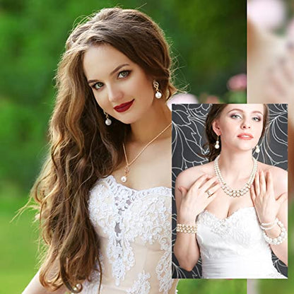 Bonuci 12 Pcs Women Pearl Jewelry Set Pearl Necklace Bracelet Earrings with Rhinestone for Wedding Birthday Bridal Tea Party - style: Noble Style