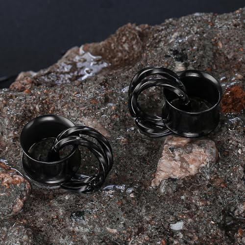 1 Pair Basic gauges+2 twisty rings Ear Tunnels Plugs 316 Stainless Steel Ear Gauges Weight Saddle Plugs Hypoallergenic expander Piercing Body Jewelry 00g 0g-1'' - color: Twisty-Black, size: 12 mm
