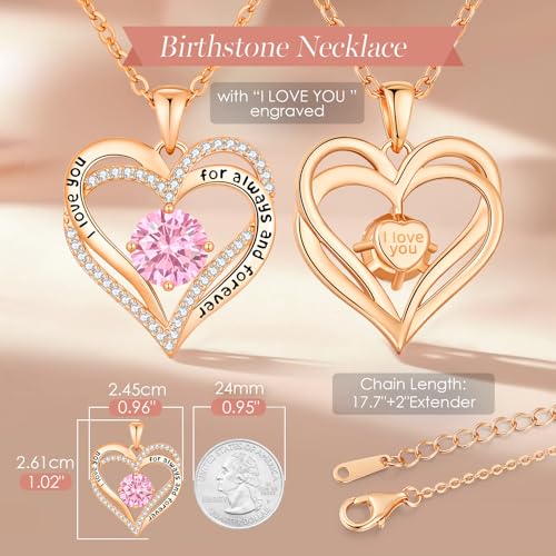 CDE Engraved Forever Love Heart Birthstone Necklace Jewelry Gifts for Women | Hypoallergenic,Nickel-Free & Lead-Free,3 x 3 mm 5A CZ Heart Pendant,Anniversary Christmas Birthday Gift for Girlfriend Wife - color: 10-Oct, style: Rose Gold Plated