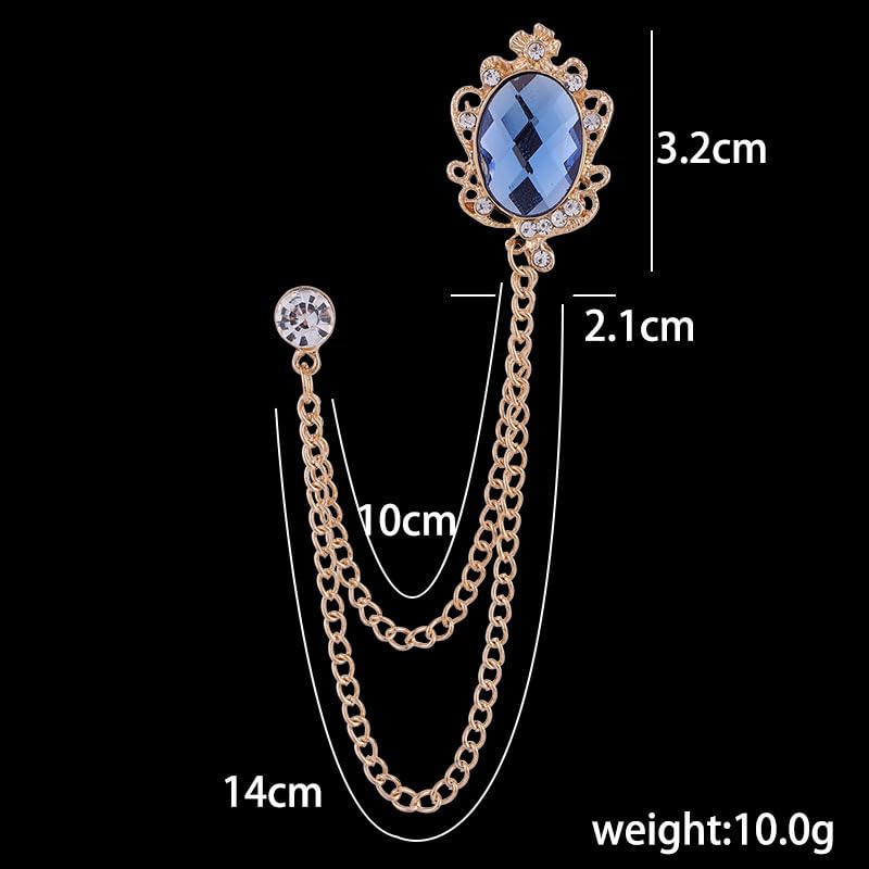 Men's Gem Tassel Brooch Lapel Pin Elegant Badge Hanging Chains Collar Brooches Pin for Career Suit Tuxedo of Shirts Tie Hat Scarf for Boyfriend Father Birthday - style: Gold with Champagne Crystal