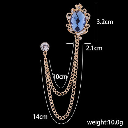 Men's Gem Tassel Brooch Lapel Pin Elegant Badge Hanging Chains Collar Brooches Pin for Career Suit Tuxedo of Shirts Tie Hat Scarf for Boyfriend Father Birthday - style: Silver with Red Crystal