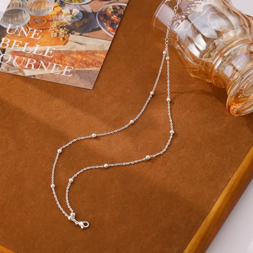 Dainty Simple Chain Anklet for Women 18k Gold/Silver Plated Summer Beach Beaded Evil Eye Moon Figaro Butterfly Satellite Cuban Pearl Flat Marina Anklet Gift - color: Layered Beaded-SL