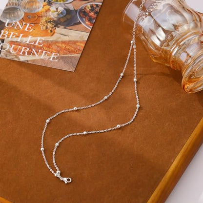 Dainty Simple Chain Anklet for Women 18k Gold/Silver Plated Summer Beach Beaded Evil Eye Moon Figaro Butterfly Satellite Cuban Pearl Flat Marina Anklet Gift - color: Layered Beaded-SL