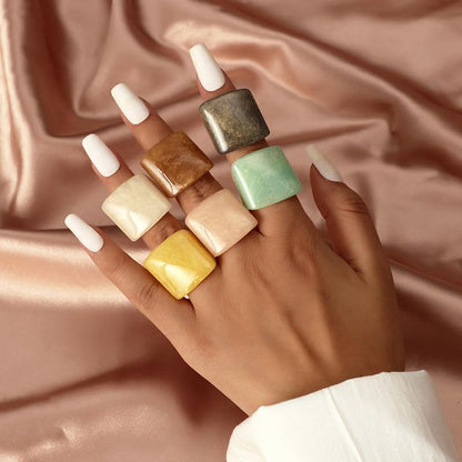 Resin Chunky Rings for Women Multicolor Acrylic Plastic Rings Set Cute Trendy Aesthetic Y2k Statement Rings Thick Dome Heart Knuckle Finger Jewelry - color: 6PCS Dome